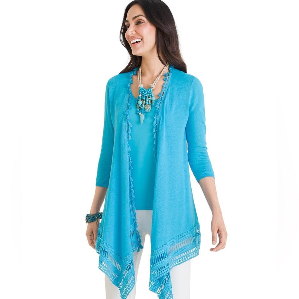 Chico's Turquoise Open-Front Drape Cardigan